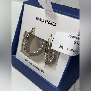 New in Box House of Harlow 1960 Gold Hoop Glass Stone Earrings